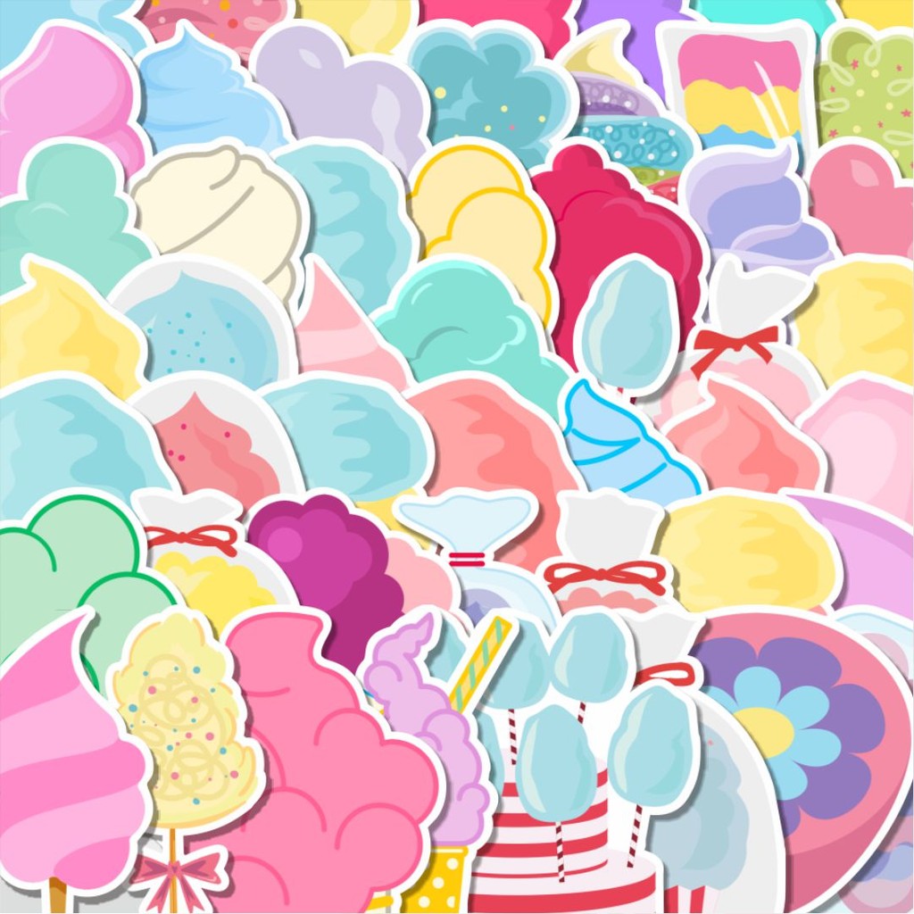 Stiker Cutting Pack CC2 - Cotton Candy V2 Cartoon Isi 100Pcs Series Aesthetic Lucu Keren Untuk Koper