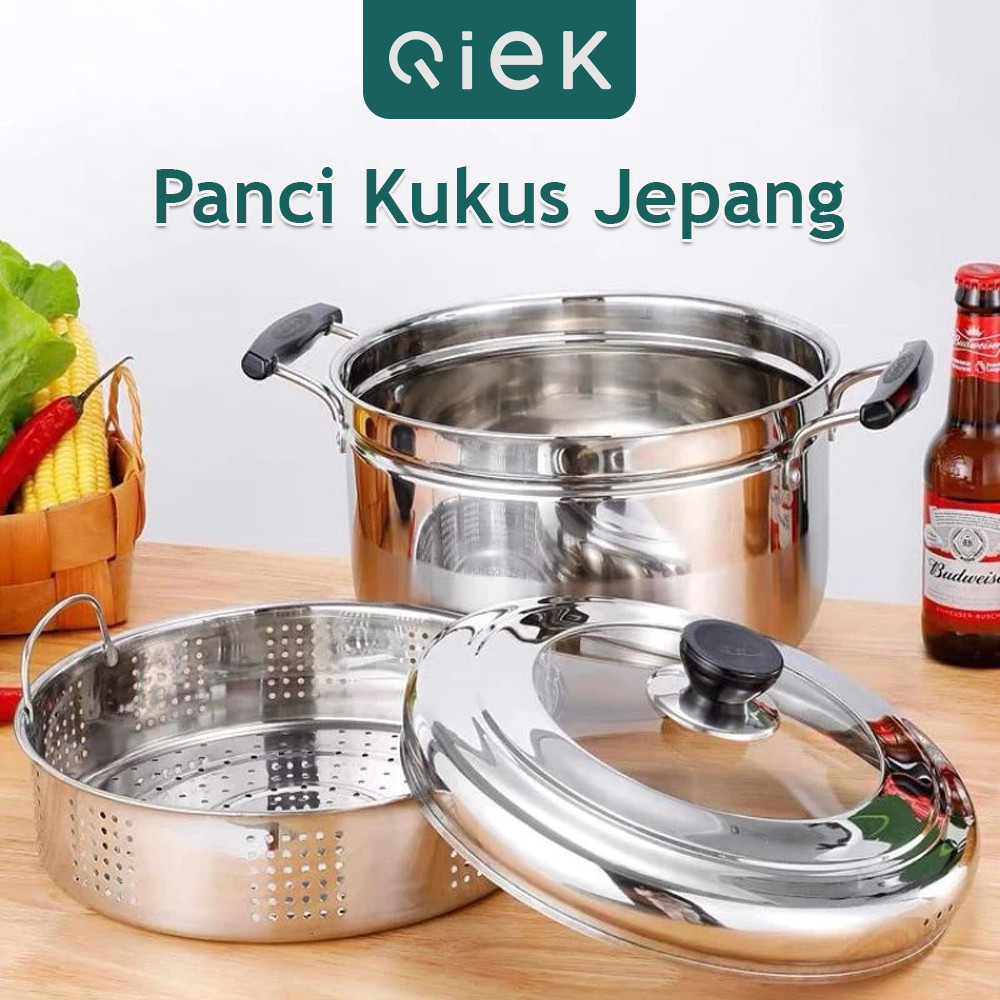 Qiek Panci Steamer Stainless Panci Kukus Anti Lengket Panci Kukus Tutup Kaca Panci Kukusan Kecil Pan
