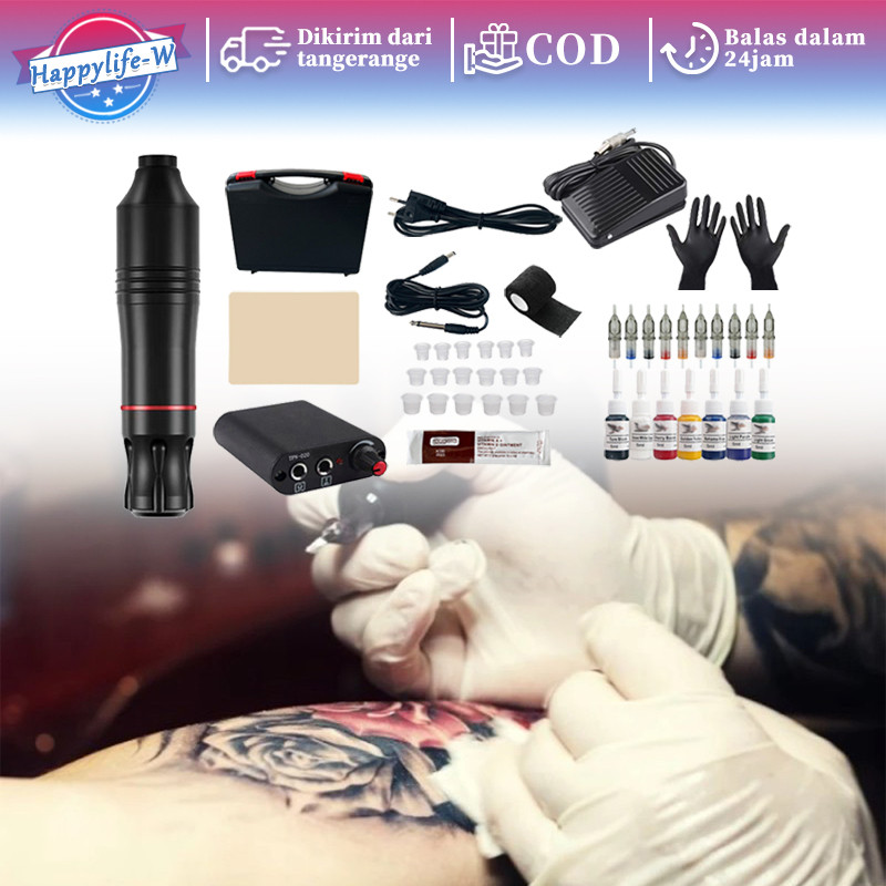 Set Mesin Tattoo Rotary Pen Full Tattoo Pen Machine Alat Tatto Tubuh