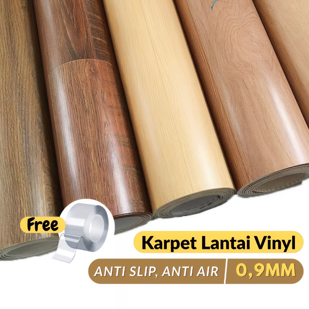 Karpet Lantai Vinyl Motif Kayu Tebal 0,9mm Anti Slip Meteran / Alas Lantai Tebal