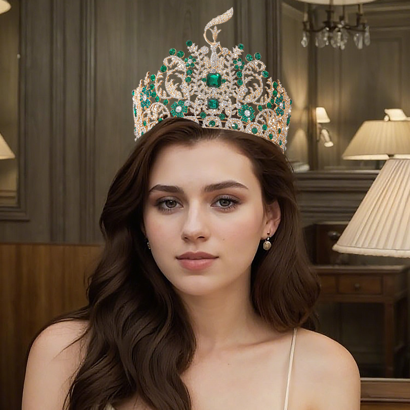 Pageant Fans Baroque Miss Grand International Big Crown Round Wedng Pageant Rhinestone Crystal Tiara