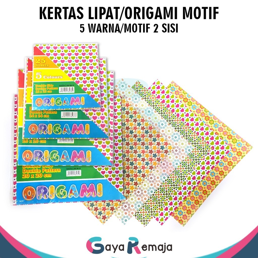 Kertas Lipat Motif / Kertas Origami Motif Dua Sisi /Kertas Lipat Gasta Ukuran 12x12  14x14 16x16 20x