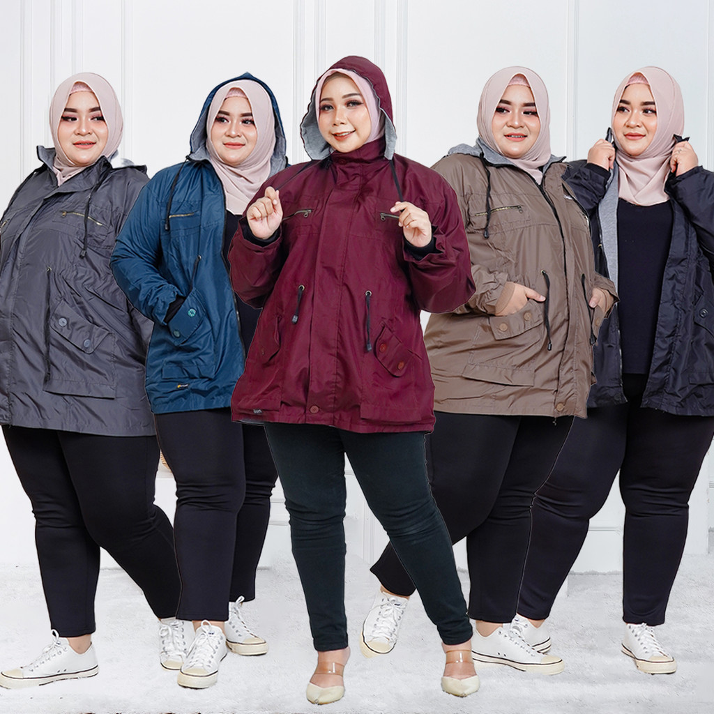 Jaket Parka Wanita Jumbo Anti Air & UV Bahan Parasut