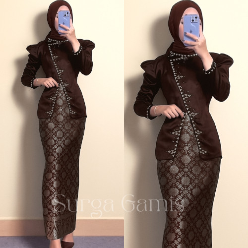 Special Burgundy Mahogany | Inara Rok Songket One Set Satu Setel Kurung Melayu Rok Songket Baju Kond