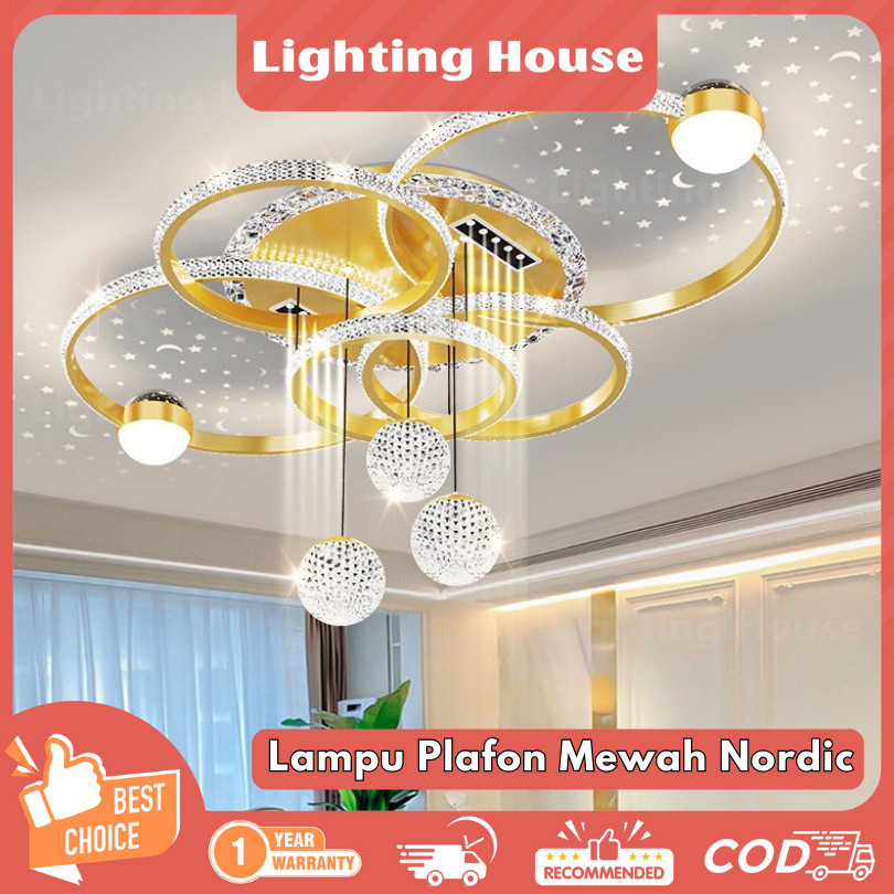 Lighting House(Garansi 1 Tahun) Lampu Plafon Minimalis 110cm LED+REMOTE 3 Warna Lampu Hias Plafon Pr