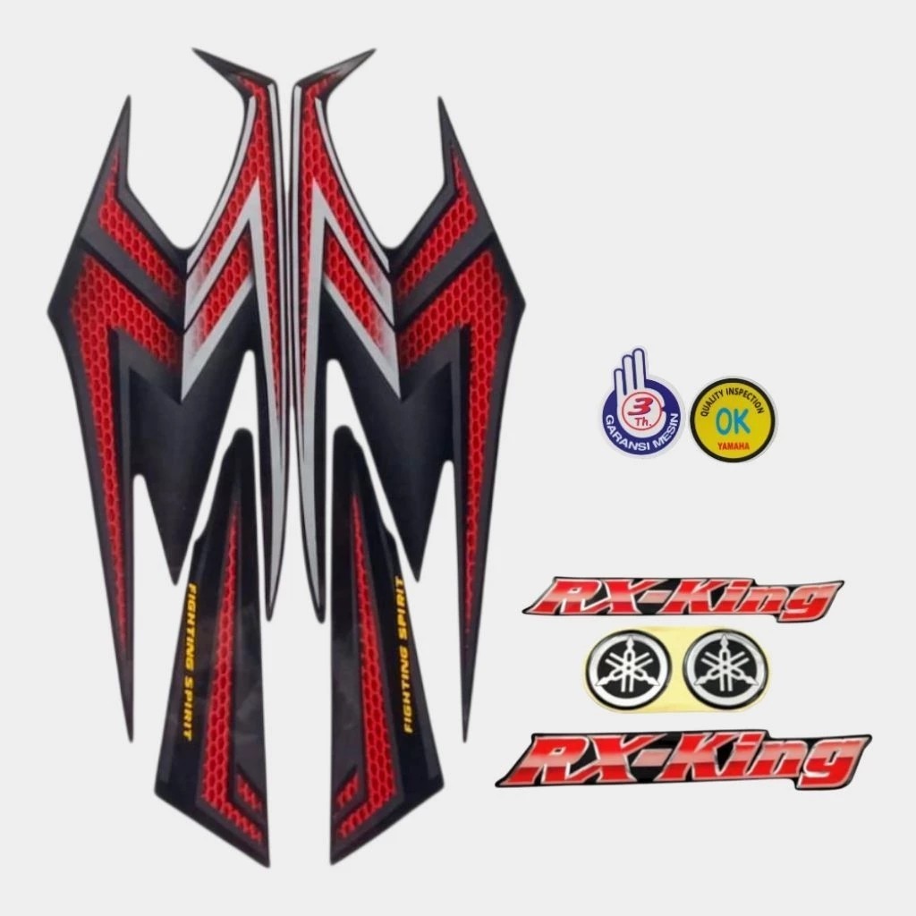 striping rx king 2004 merah set emblem timbul, lis body rx king 2004 merah komplit emblem timbul