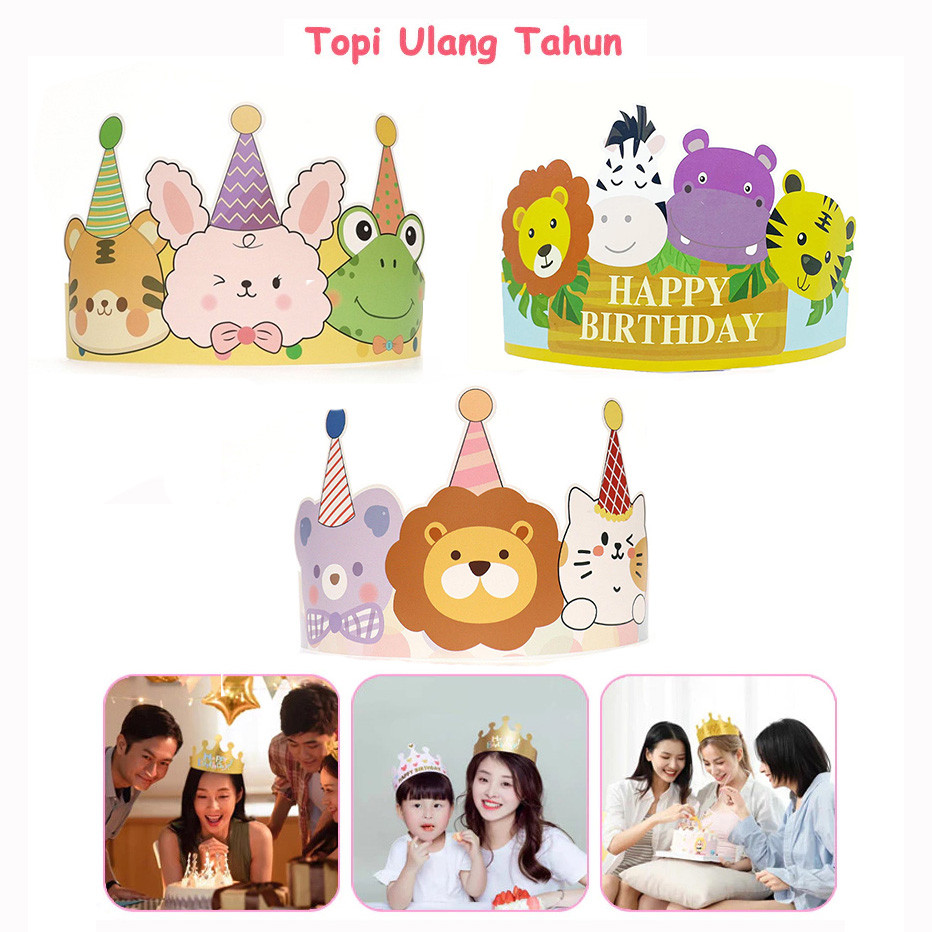 Topi Mahkota Ulang Tahun Anak Hewan Animal Bahan Kertas Karton