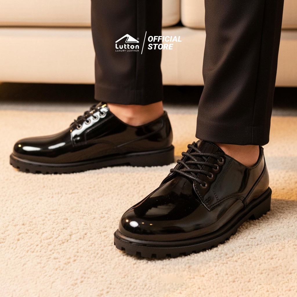 GATON Lutton Sepatu Pria Kulit Sintetis Premium Sol Tebal Jahit