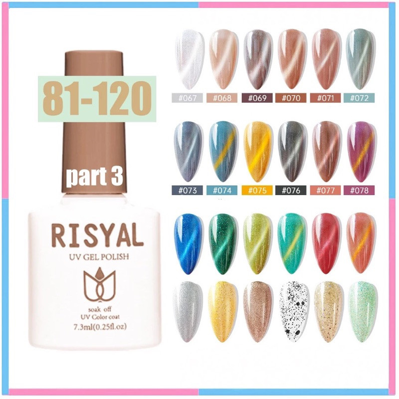 RISYAL Nail Gel Polish Cat Eye Glitter Series Kutek Halal Muslimah 7.5ml Complete Colors Nail Polish