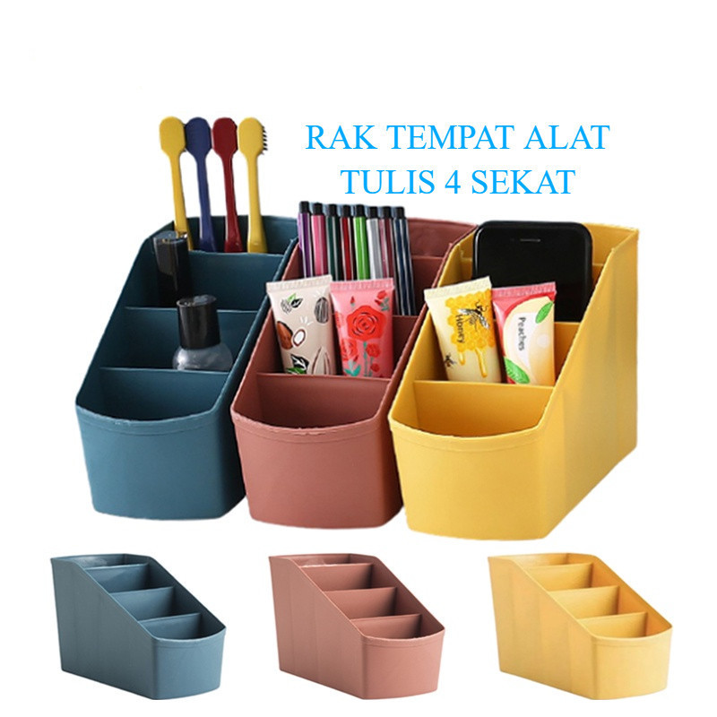 Genz_Grosir PAKET 5PCS Rak Meja Tempat Alat Tulis 4 Sekat / Rak Organizer Tempat Penyimpanan ATK Pen
