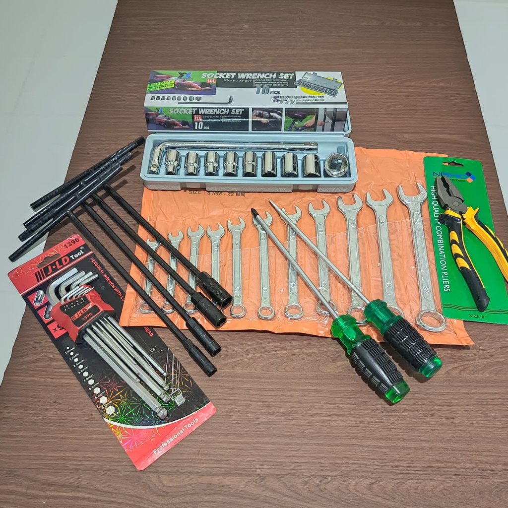 Big Sale  Paket Bengkel Lengkap / Perkakas Tool Kit Set / Alat Kunci Motor Mobil / Kunci Pas Set Per