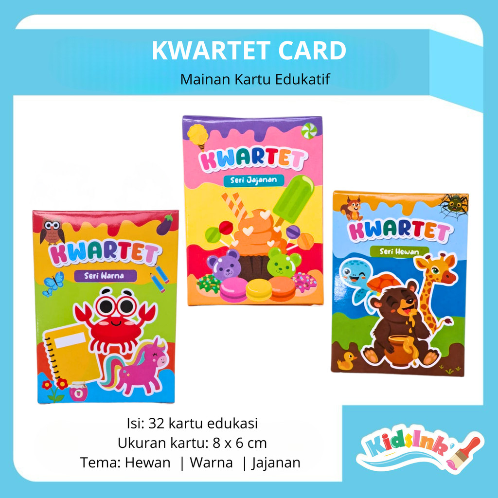 KIDSINK Kwartet Belajar Seru 3 Tema – Hewan, Warna, Jajanan | Flashcard Edukasi Anak TK & PAUD