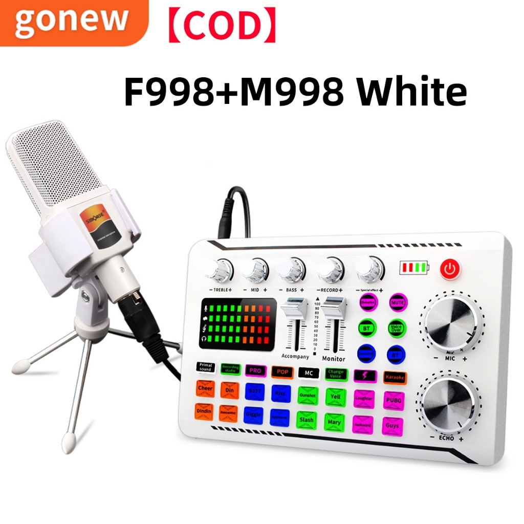 Gonew Soundcard F998+M998 White Microphone Full set of equipment Audio USB External Mixer mic for ph