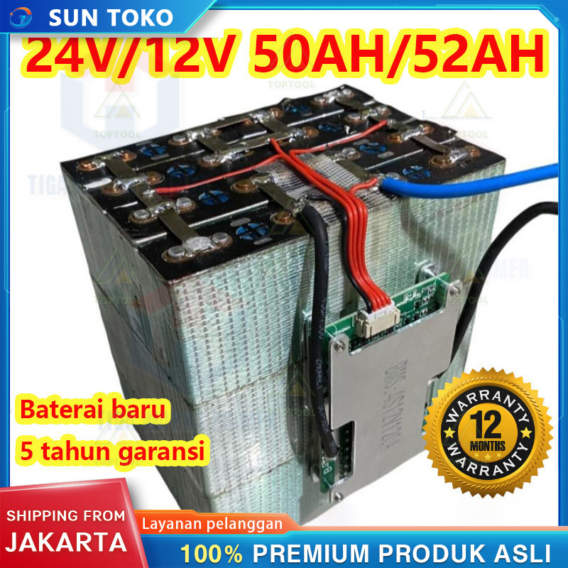 2025 ttery Baterai Lifepo4 12V/24V 52Ah / 24V 50Ah/50Ah include sudah BMS 100A / Non BMS Garansi 24 