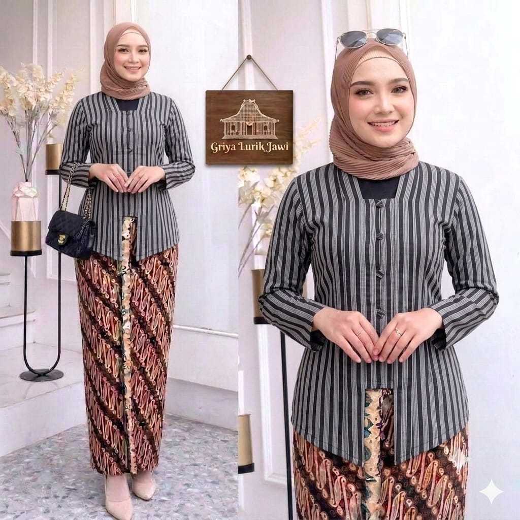 Baju Kebaya Lurik Wanita Dewasa Warna Abu I Baju Lurik Kebaya Wanita Dewasa I Baju Kebaya Lurik Wani