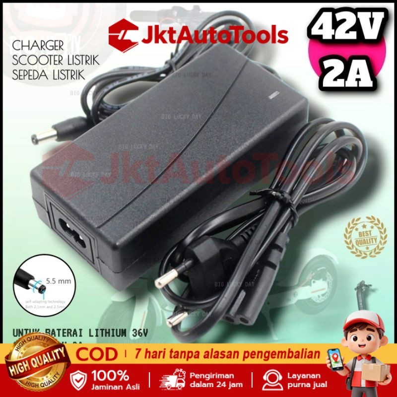 Charger 36v lithium output 42v 2A scooter listrik exotic inokim light fiido dyu himo cas batre 18650