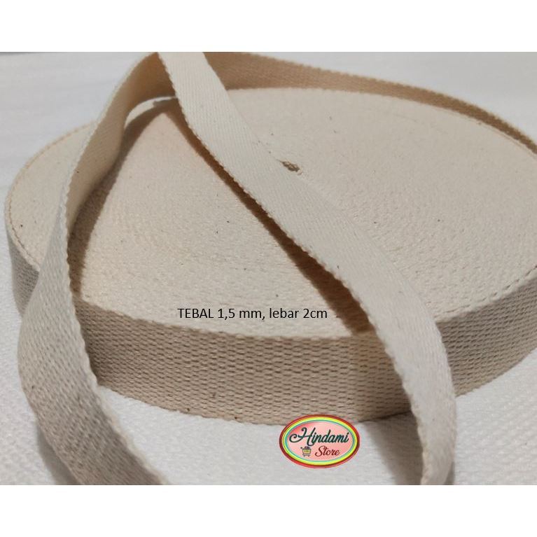 MELVI STORE TALI WEBBING LEBAR 2 CM TEBAL 1,5 MM KATUN TALI TAS PUTIH TULANG HARGA PER 1 ROL