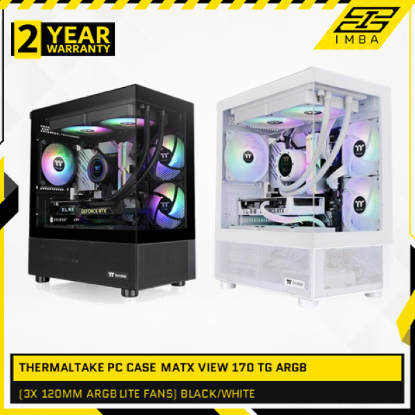 THERMALTAKE PC CASE MATX VIEW 170 TG ARGB (3X 120MM ARGB LITE FANS) BLACK/SNOW WHITE