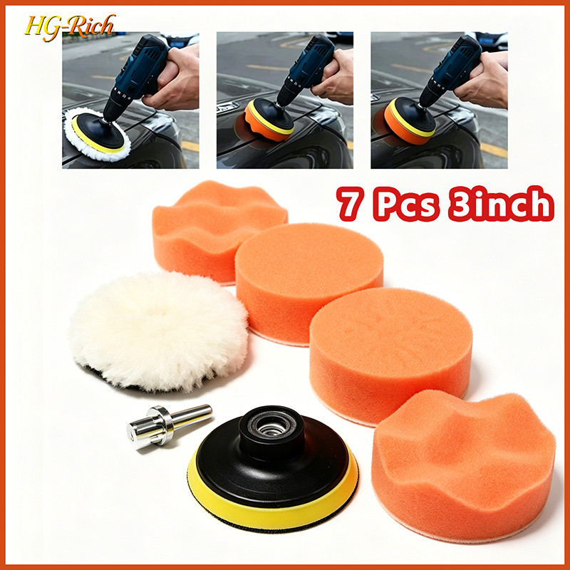Busa Poles 7 Pcs 3 Inch+Adaptor Bor Serbaguna Compound Wax Untuk Perawatan Mobil Dan Motor Lengkap S