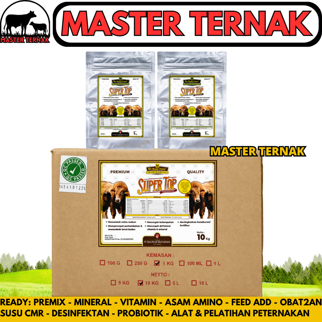 MIX MASTER SUPER TOP PENGGEMUKAN 1 DUS 10 KG - Premix Pemacu Penggemukan Sapi Kambing Domba Potong