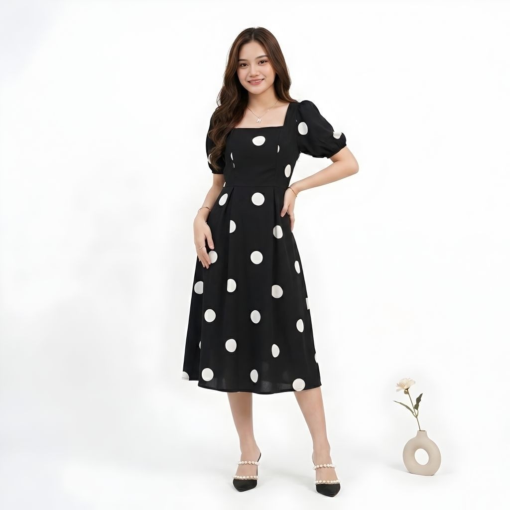 Polakdot Dress Wanita Varahyta Dress Wanita Simple Cantik Outfit Baju Pantai Mc