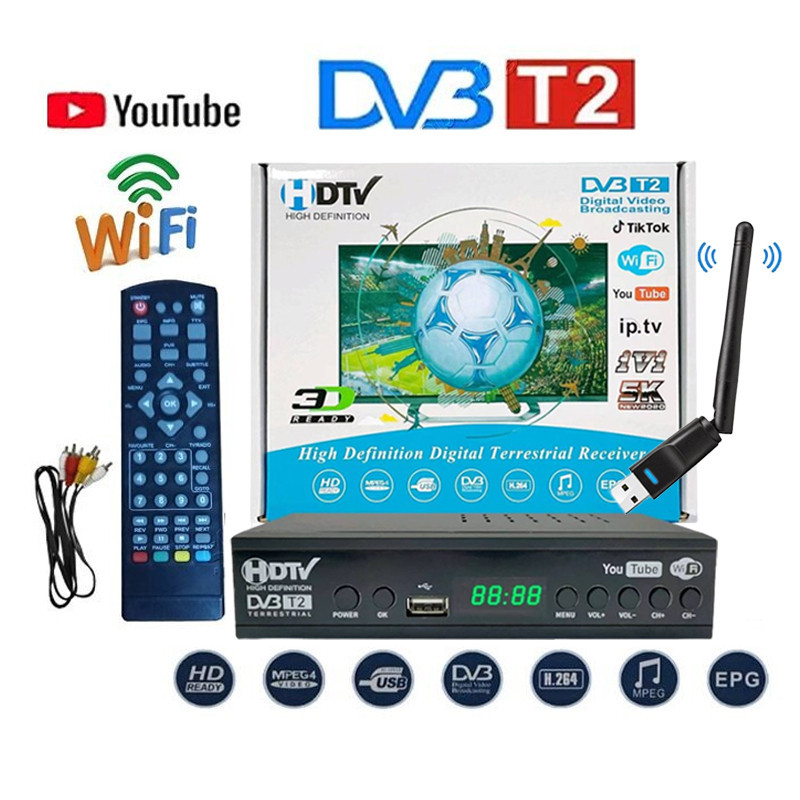 HDTCV STB TV Digital DVB-T2 WiFi 1080P Full HD Receiver Decoder TV Digital Akses Internet Nirkabel O