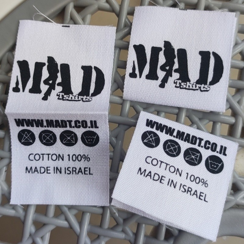 

500PCS Custom Pure white Cotton label made in Isreal 7 * 3.5 cm Center fold Coton Garment labels