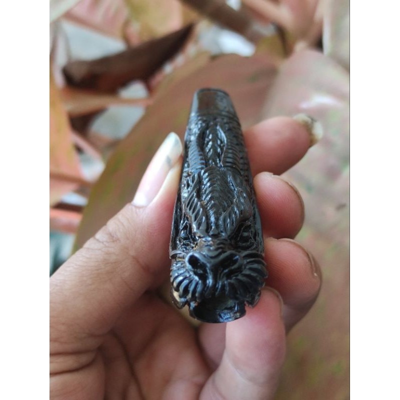 PIPA ONCE UNIK FOSIL AKAR BAHAR HITAM NATURAL MINIMALIS UKIR NAGA GALAK