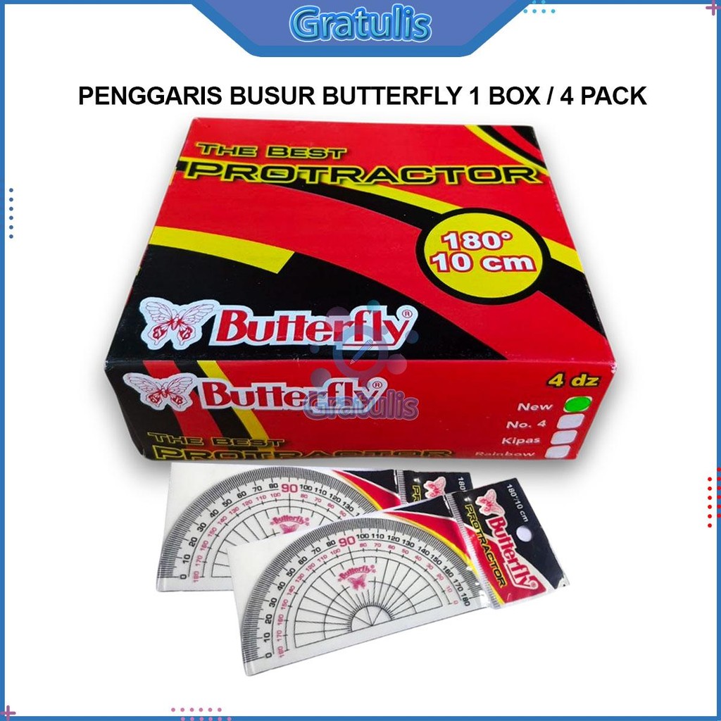 

PENGGARIS BUSUR DERAJAT BUTTERFLY PROTACTOR 180 [1 BOX] / PENGGARIS SETENGAH LINGKARAN BUTERFLY 4 LUSIN / ALAT UKUR DRAJAT LINGKARAN PLASTIK 1 GROSS