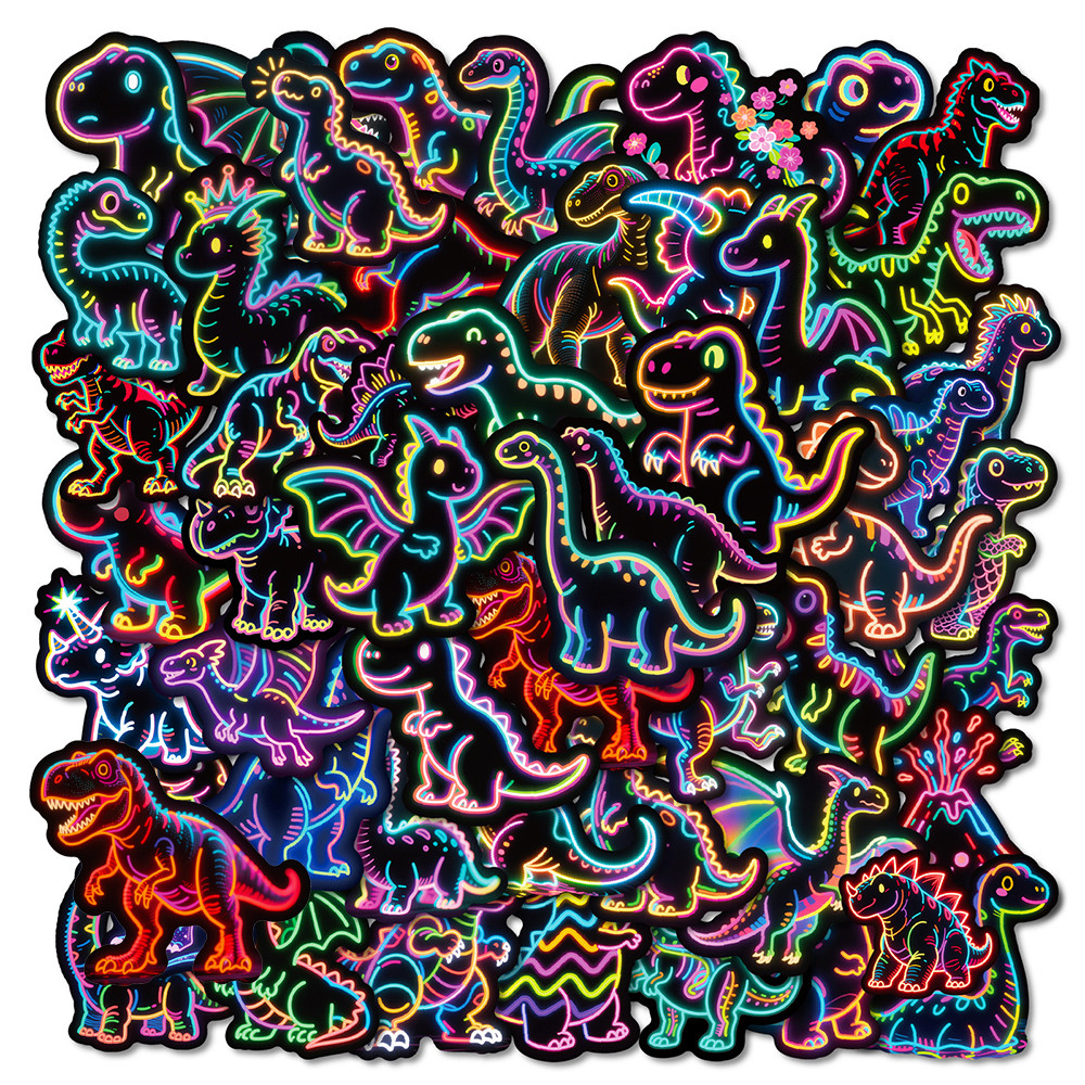 

10/30/50pcs Neon Style Animal Dinosaur Stickers for Kid DIY Scrapbooking Luggage Phone Case Cute Cartoon Decoration Sticker Gift