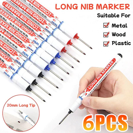 

New 6Pcs Spidol Pertukangan Nib Marker Alat Tulis Penanda Spidol Long Nib Head Marker Multifungsi CODPremium