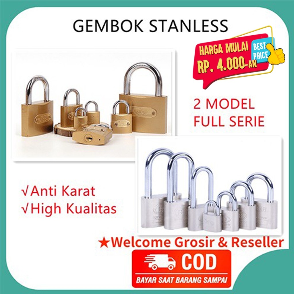 Gembok Pagar pintu ukuran Besar / Kecil Stainless Silver / Putih dan Kuning Anti Maling