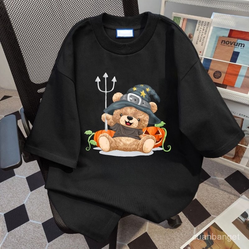 Kaos Oversize Kaus Wanita Korean  Beruang Lucu Dengan Labu 100%kapas murni Imut-imut t-shirt oversiz