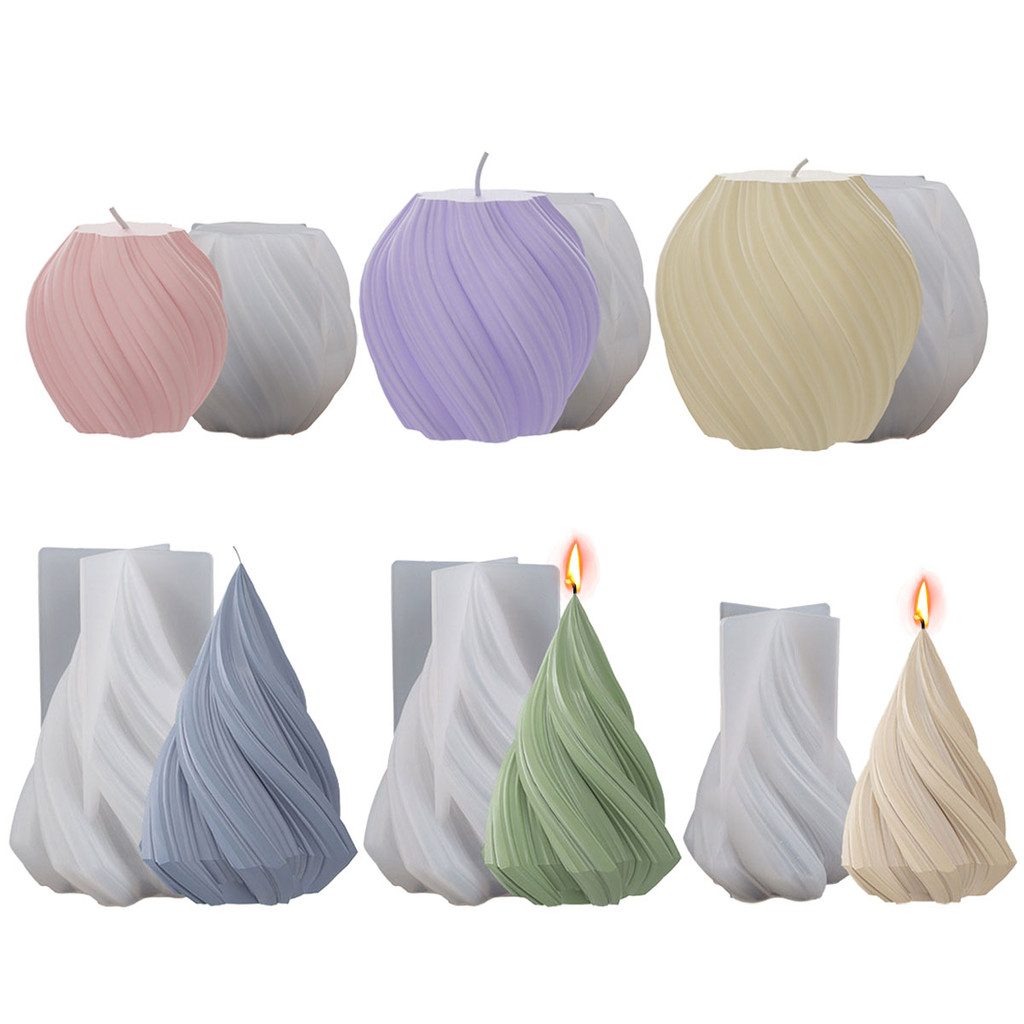 

Multi Size Striped Wave Ball Silicone Candle Mould Geometry Line Cone Plaster Toilet Soap Making Home Art Decor Gifts