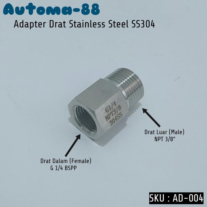 LT68 - AD-004 Adapter Drat Dalam G 1/4 inch Female BSPP x Drat Luar NPT 3/8 inch Female Stainless St