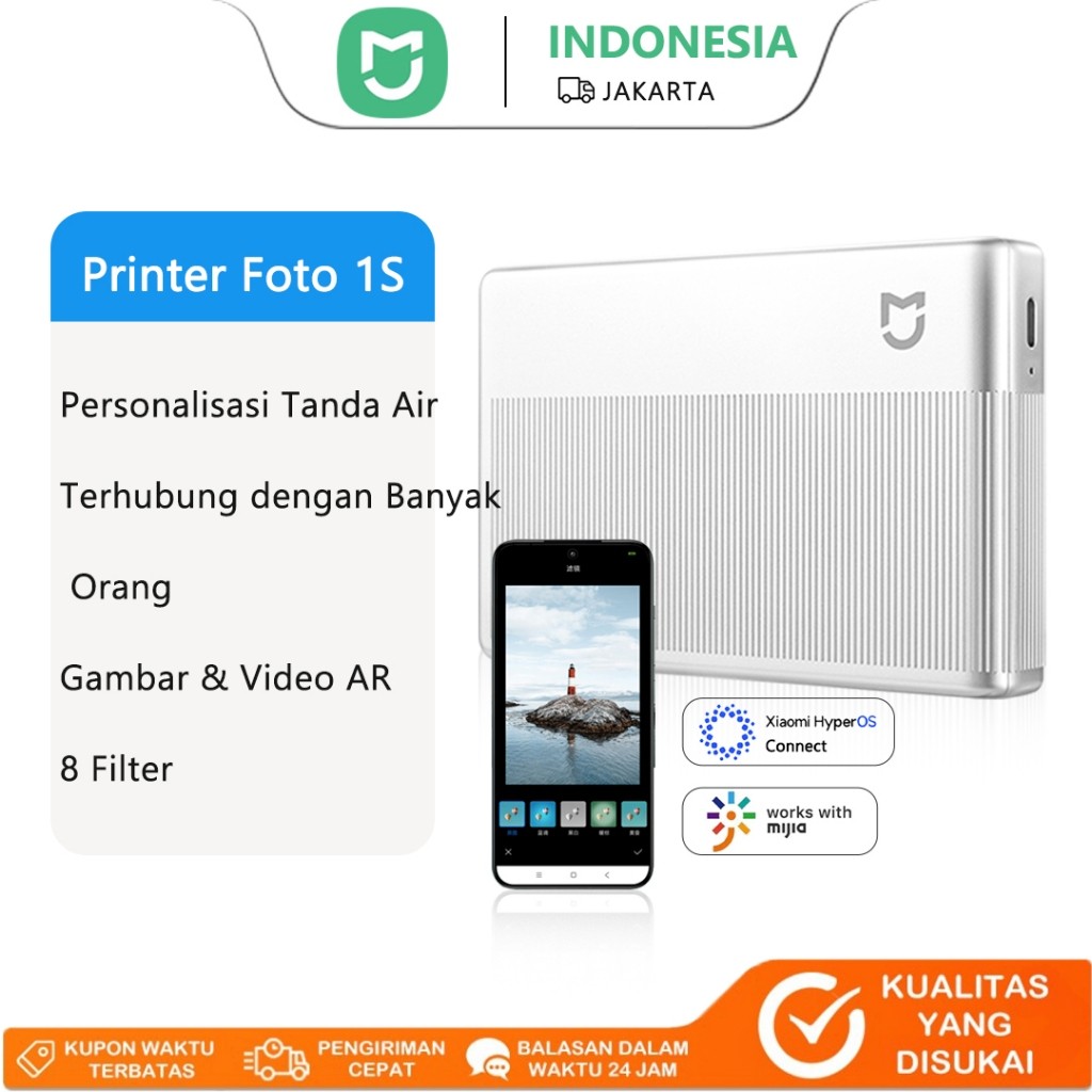 

Xiaomi Mijia Pocket Photo Printer 1S - Cetak Foto Portabel, Tanpa Tinta, AR, 8 Filter, Bluetooth