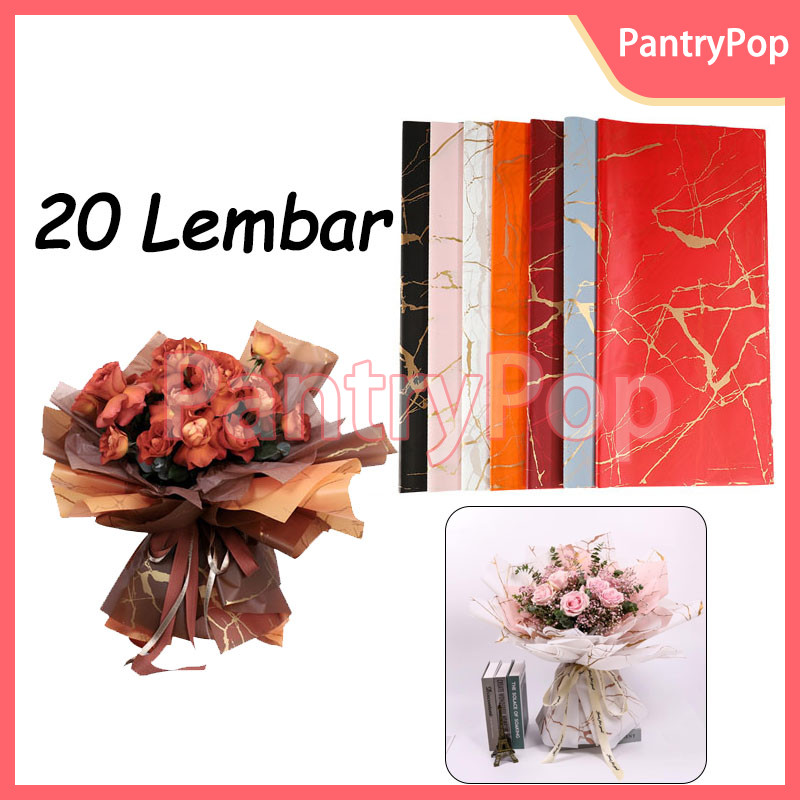 

20 Lembar Kertas Wrap Motif Marble / Flower Wrapping Marmer / Kertas Bunga / Kertas Cellophane