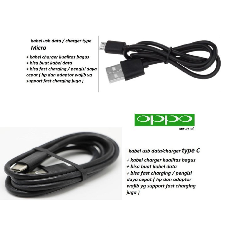 (hitam) Usb C & micro kabel charger oppo a53 2020 / A53 4G (CPH2127, CPH2131) - oppo 53 5G (PECM30 /