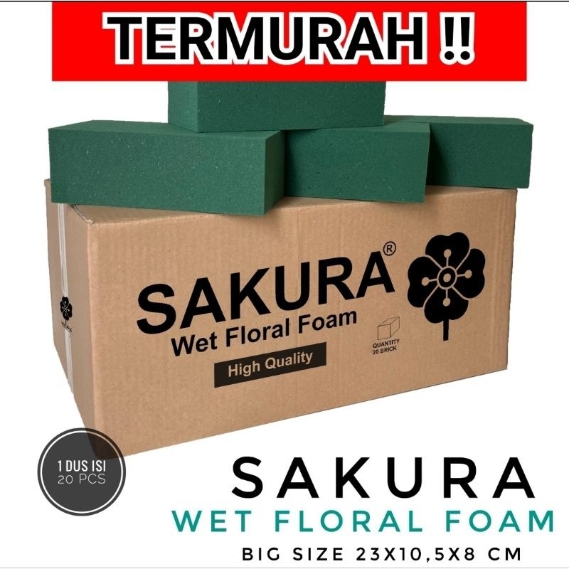1 DUS ISI 20 PCS BUSA BASAH OASIS SAKURA / OASIS BASAH / SAKURA WET FLORAL FOAM / FOAM BASAH BUNGA S