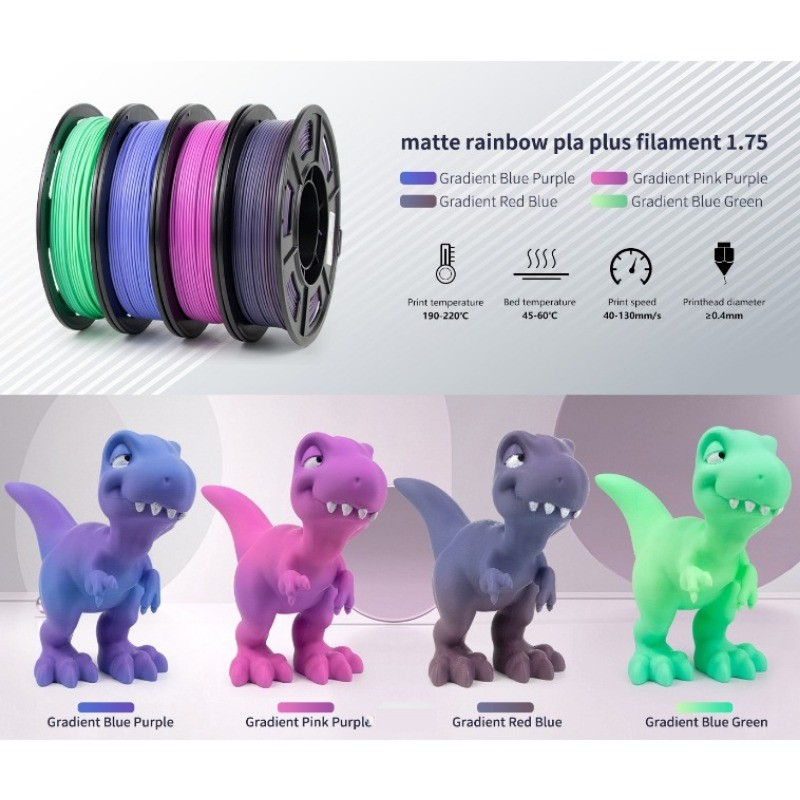 PLA+ Filament Rainbow, 3D Printer Filament Matte Gradient Multicolors Filament, Color Change, 3D Pri