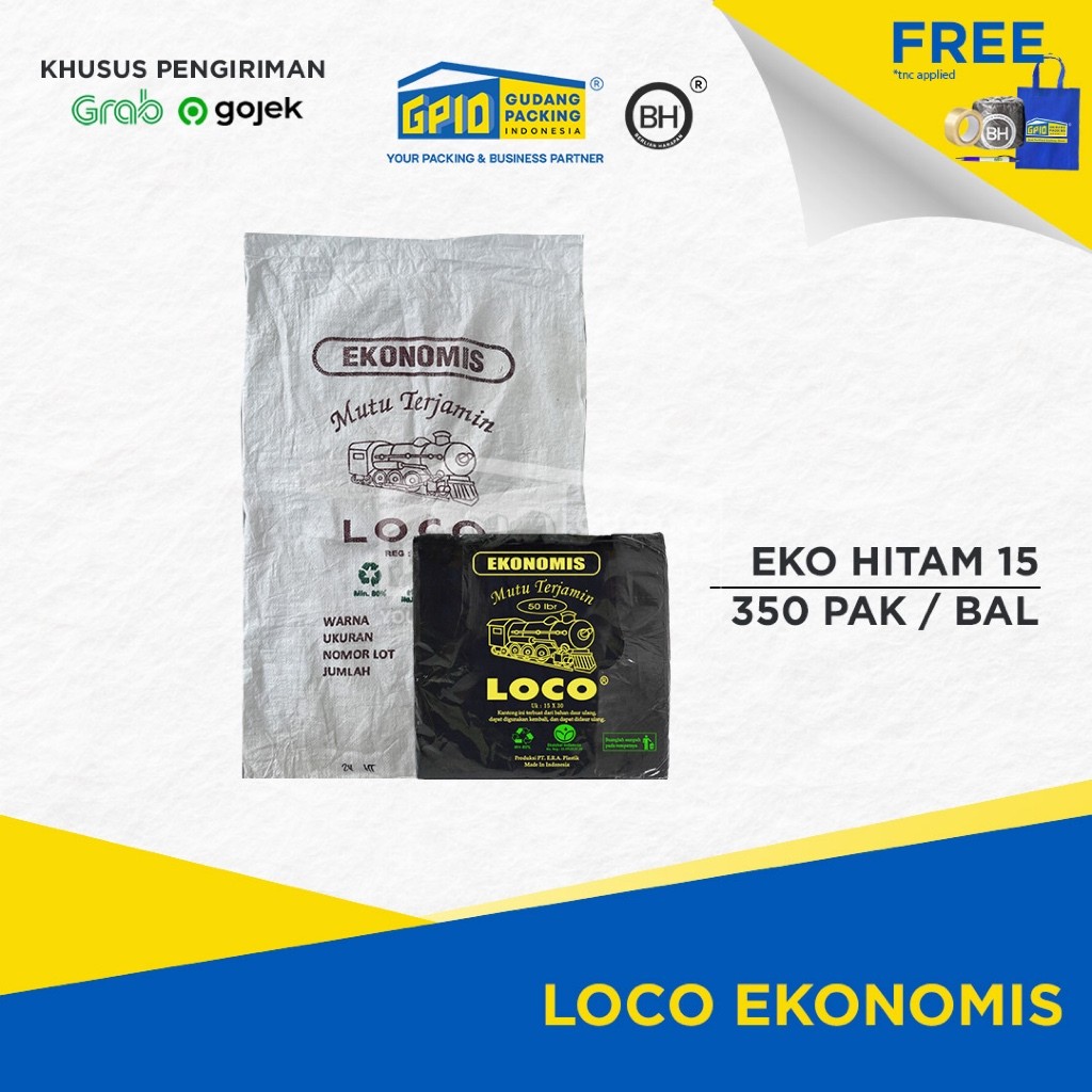 (GOSEND/GRAB) LOCO Ekonomis - Kantong Plastik Kresek (Hitam / Putih / Merah) Uk 15 - 40