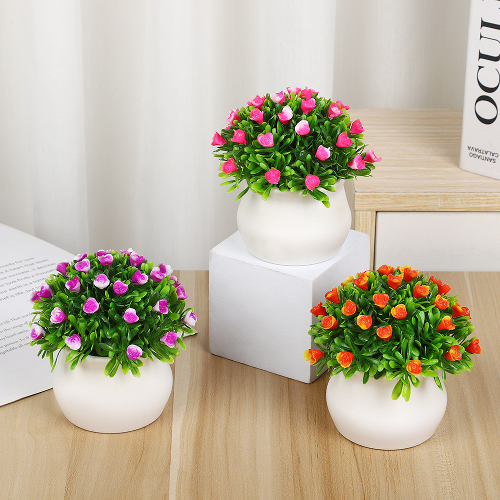 Pot Bunga Hias Plastik Tanaman Bonsai  Ornamen Dekorasi Rumah Bunga Mawar Kecil Setengah Bulat Padat