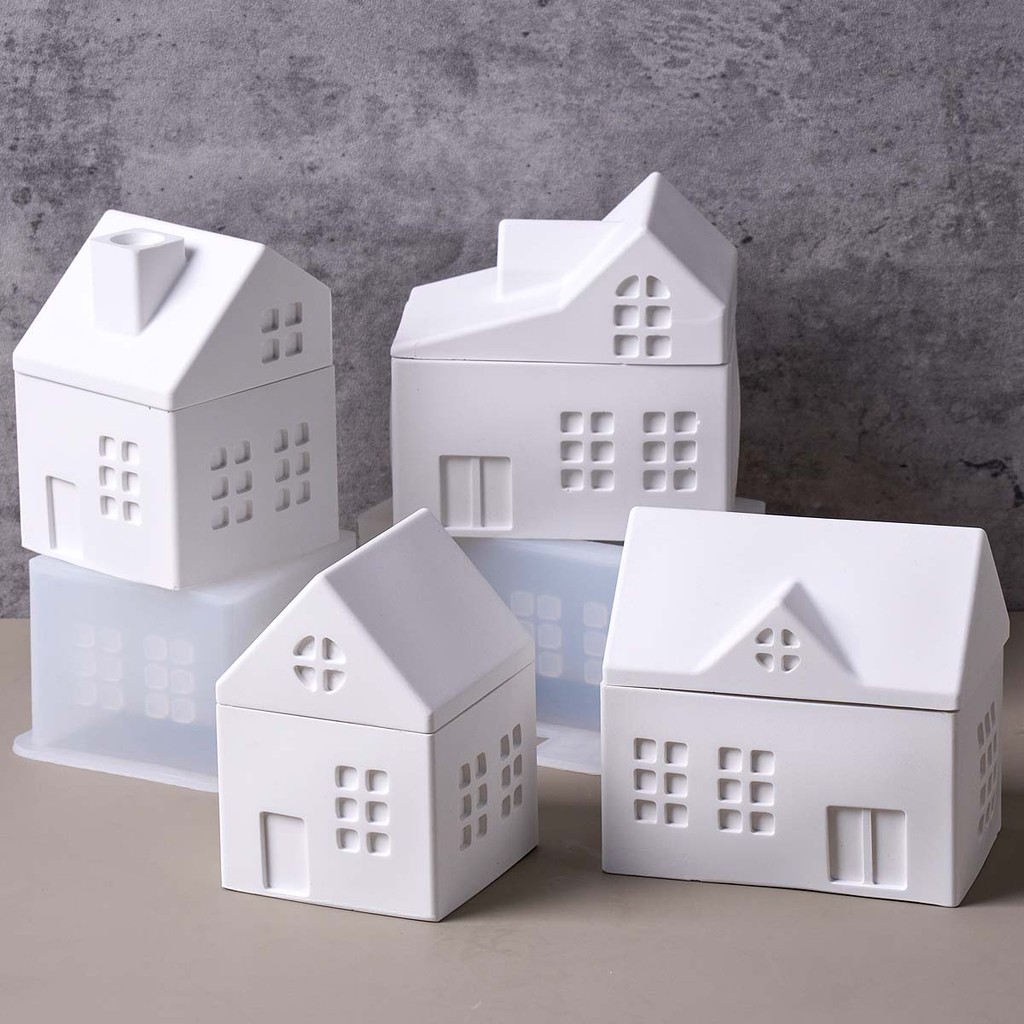 

Chimney House Candle Jar Silicone Mold DIY Window Houses Flower Pot Craft Making Kit Plaster Resin Storage Box Molds Home Decor