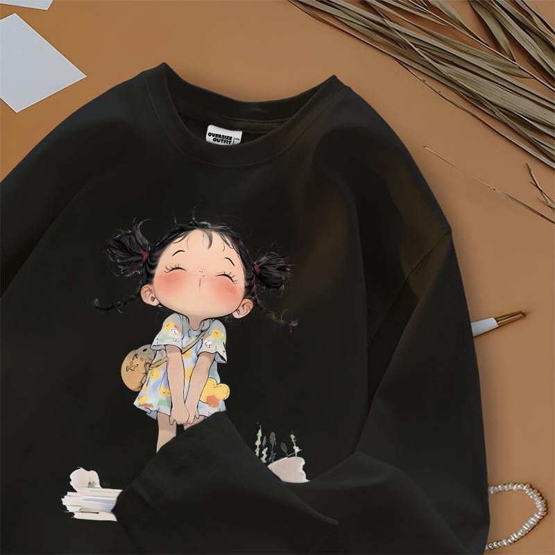 Kaos Lengan Panjang Wanita Oversize | Motif Kartun Little Girl | 100% Cotton