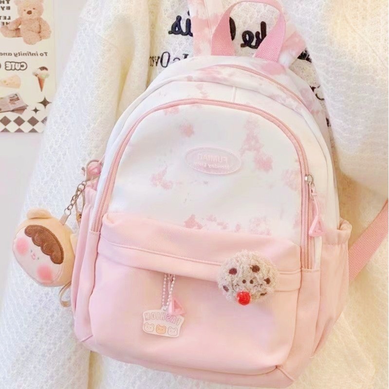 morzazani【Aesthetic】Tas Ransel Lucu Mini Wanita pink tahan air bahan tinggi kuliah kanvas laptop sis