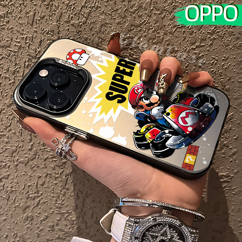 Lucu Mario Glossy Hologram PC Case OPPO A18 A57 A16 A15 A17 A60 A3x A3s A5s A54 A53 A12 A31 A58 A1K 