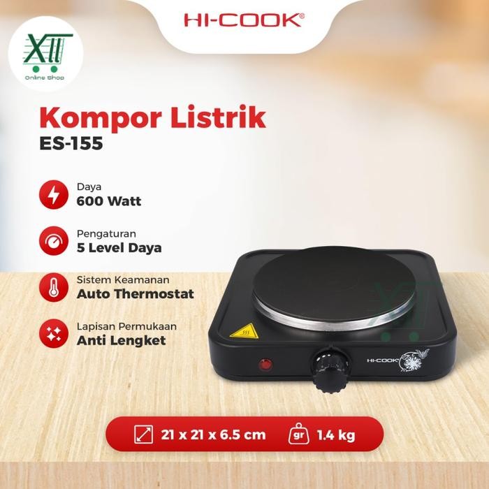 HI-COOK ES~155 PORTABLE ELECTRIC INDUCTION STOVE Kompor Listrik Induksi Portabel Kecil 600 Watt