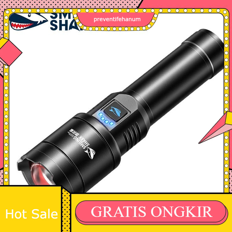 SENTER LED ZOOM SMILING SHARK SD-5220 M80 - CAHAYA SUPER TERANG - JARAK JAUH - BATERAI 26650 5000mAh