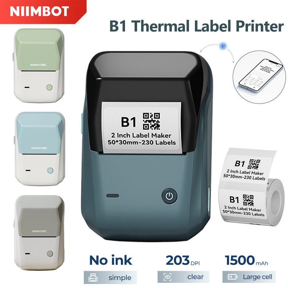 

Portable Niimbot B1 Wireless Label Maker Adhesive Sticker Printer Labeling Machine for 20-50mm Labels