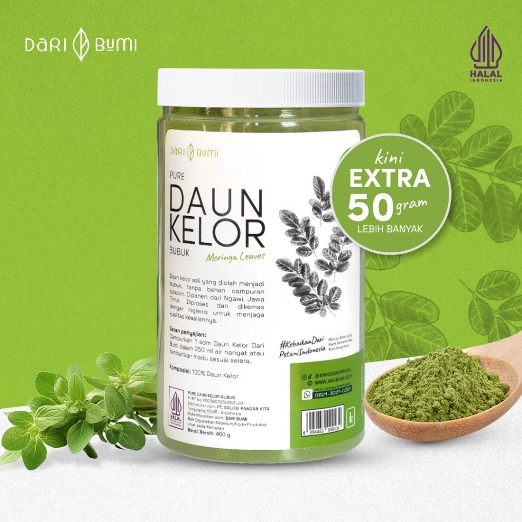 

Bubuk Daun Kelor Murni 400 Gram Dari Bumi - Moringa Minuman Sehat Premium Tradisional